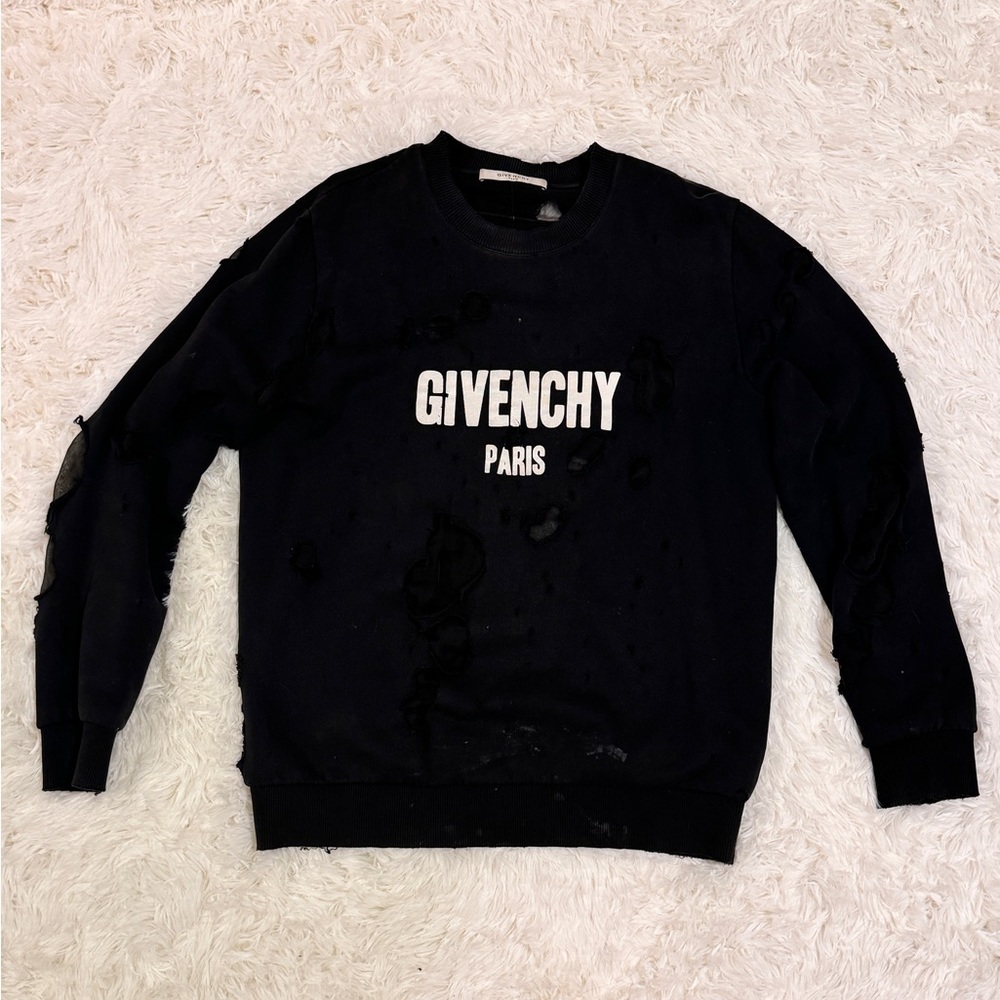 Givenchy Destroy Crew Neck Logo Sweatshirt Size S Distressed Black Pawn